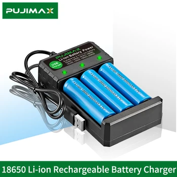 PUJIMAX 3 Slot Lítium Akkumulátor Töltő LED Intelligens Kijelző Kijelző a Töltés Állapotát Kompatibilis 14500 16650 18650 Akkumulátorok