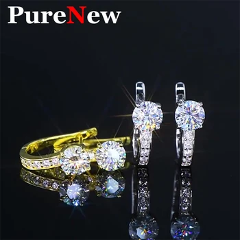 PureNew Klasszikus 1ct Moissanite Gyémánt Fülbevaló Női Eredeti 925 Sterling Ezüst Női Luxus Moissanite Fülbevaló 2023