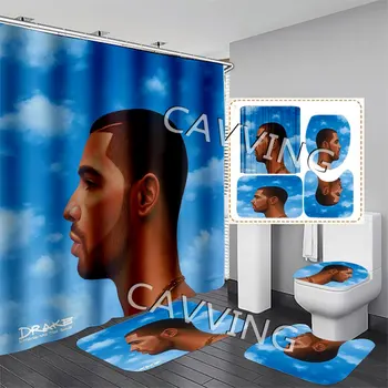 Rapper, Drake 3D Nyomtatott zuhanyfüggöny Vízálló Fürdőszoba Függöny csúszásgátló Szőnyeg Szett Wc Szőnyeg Szőnyeg lakberendezés K02