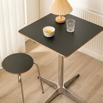 Rozsdamentes Acél kerekasztal Vintage Észak-Európa Tömör Fa négyszögletes asztal Kávé Asztal mobil muebles para el hogar Bútorok