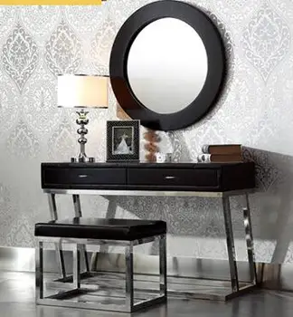 Rozsdamentes acélból készült, egyszerű, modern, fésülködő asztal, bőr fény luxus hálószoba fésülködő asztal fekete egyszerű fésülködő asztal.