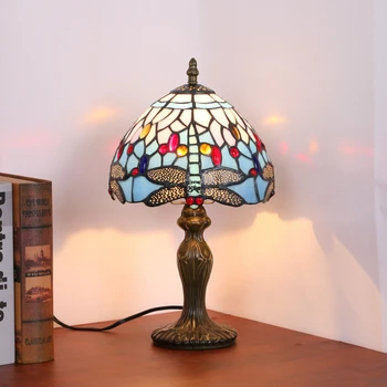 régi Hálószoba éjjeli E27 led-es asztali lámpa, kézzel készített art kreatív lakberendezés könnyű Kézzel szőtt ólomüveg este állvány asztali lámpa