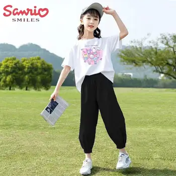 Sanrio Pamut Legénység Nyak Póló Leggings Szett Cinnamoroll Hello Kitty Rajzfilm Nyári Szabadtéri Meghatározott Aranyos, Laza Melegítőben Lány Ajándék