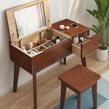 Skandináv Bútor Kreatív Drag Minimalista Modern Flip Tükörből fésülködő Asztal Tömör Fából készült Fiókos Szekrényünk Hálószoba