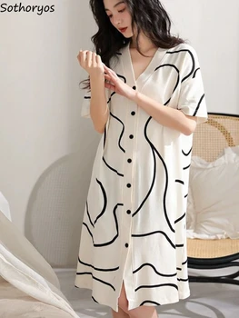 Sleepshirts Nők Egyszerű, Elegáns, Vonzó, V-Nyakú Ulzzang Divatos Nyári Kényelmes Streetwear Hölgyek Geometriai Napi Népszerű