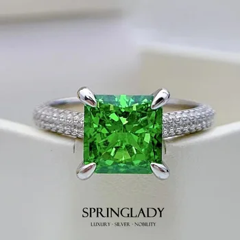 SpringLady Hercegnő Vágott 8 mm-es Zöld, Magas Szén-dioxid-Gyémánt 925 Sterling Ezüst Party Esküvői Zenekar Gyűrűk Nők Ígéretét, Ékszerek