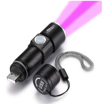 UV Fény Újratölthető USB Lámpa 395nm Blacklight Ultraibolya Lámpa LED Hordozható Mini Kézi Fáklya Kutya Vizelet Folt Érzékelő