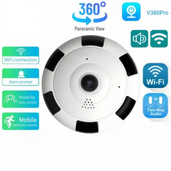 V380 Pro 2MP 360 Széles Látószögű Halszem WIFI, Mini Kamera, Vezeték nélküli 1080P Beltéri Biztonsági Panorámás CCTV Kamera