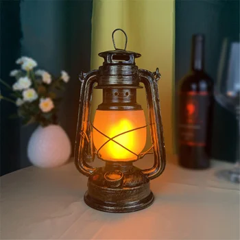 Vas Vintage Kerozin Kemping lámpa Lámpa Kreatív Hálószoba Asztal Night Lights Újratölthető Bár Restuarant Hotel Láng Olaj Lámpa
