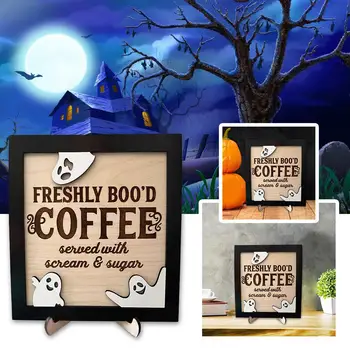 Vicces Halloween Kávé Logó Konzol Asztal Dekorációk Fesztivál Kézműves Bolt Iroda Dísze Fél Kávét, Születésnapi Ajándékok S5S8