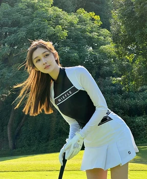 Xia Xinpin Golf Nők Kerek Nyakú, Hosszú Ujjú póló, Vékony Fényvédő Lélegző, Gyorsan Száradó Slim Fit Rugalmas Sportruházat