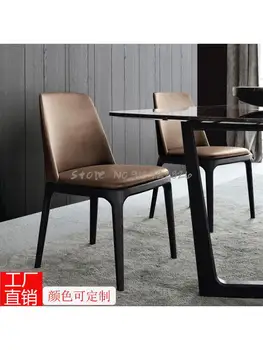 Északi tömör fa étkező szék egyszerű, modern vissza kis családi étkező szék hotel étterem designer bőr szék