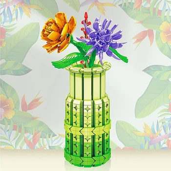 Ötletek, Romantikus Csokor Virág Váza, Kertben, Otthon Dekoráció Növény Assembly Building Blocks Klasszikus Modell Tégla Beállítja A Gyerekek Ajándékokat