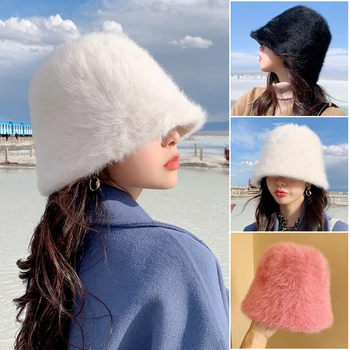 Új kalap női meleg őszi-téli megvastagodott Vödör kalap, Panama plüss-medence kalap nők