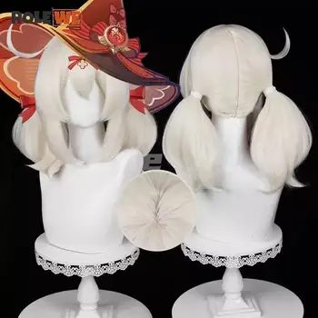 Új! Klee Cosplay Paróka Genshin Hatása 42cm Tej Fehér Dupla Copfos Paróka Cosplay Anime Paróka hőálló Rost Paróka + Paróka Sapka