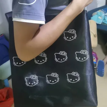 Új Sanrio Hello Kitty-Strasszos Válltáska Nők 2023 Divat Trendi Fekete Táska Mini Tote Bags Ajándékok